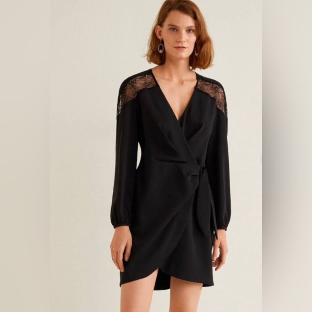 NWT MANGO mini black wrap dress - Picture 1 of 5
